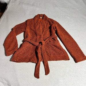 Anthropologie North of West Rust Orange Open Sweater Cardigan Size Medium EUC